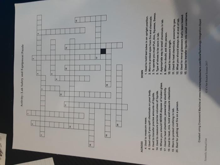 Lab safety and equipment puzzle answer key