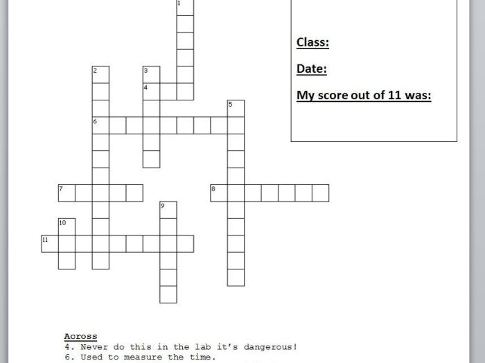 Lab safety and equipment puzzle answer key