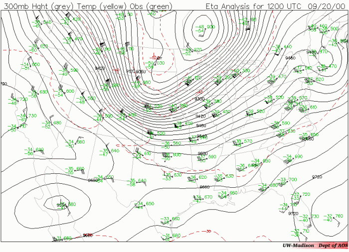 On an upper-level chart the wind tends to blow